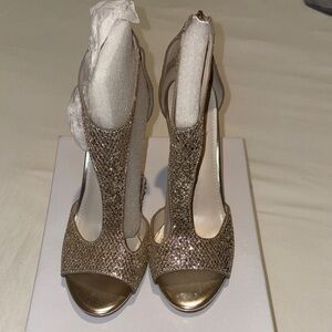 David's Bridal Glittering Gold Heels